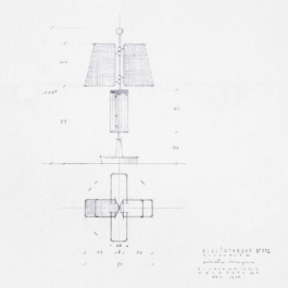 Technical drawing of Bibliothèque Tournante, a book shelf furniture by Janette Laverrière, available via JL Editions 