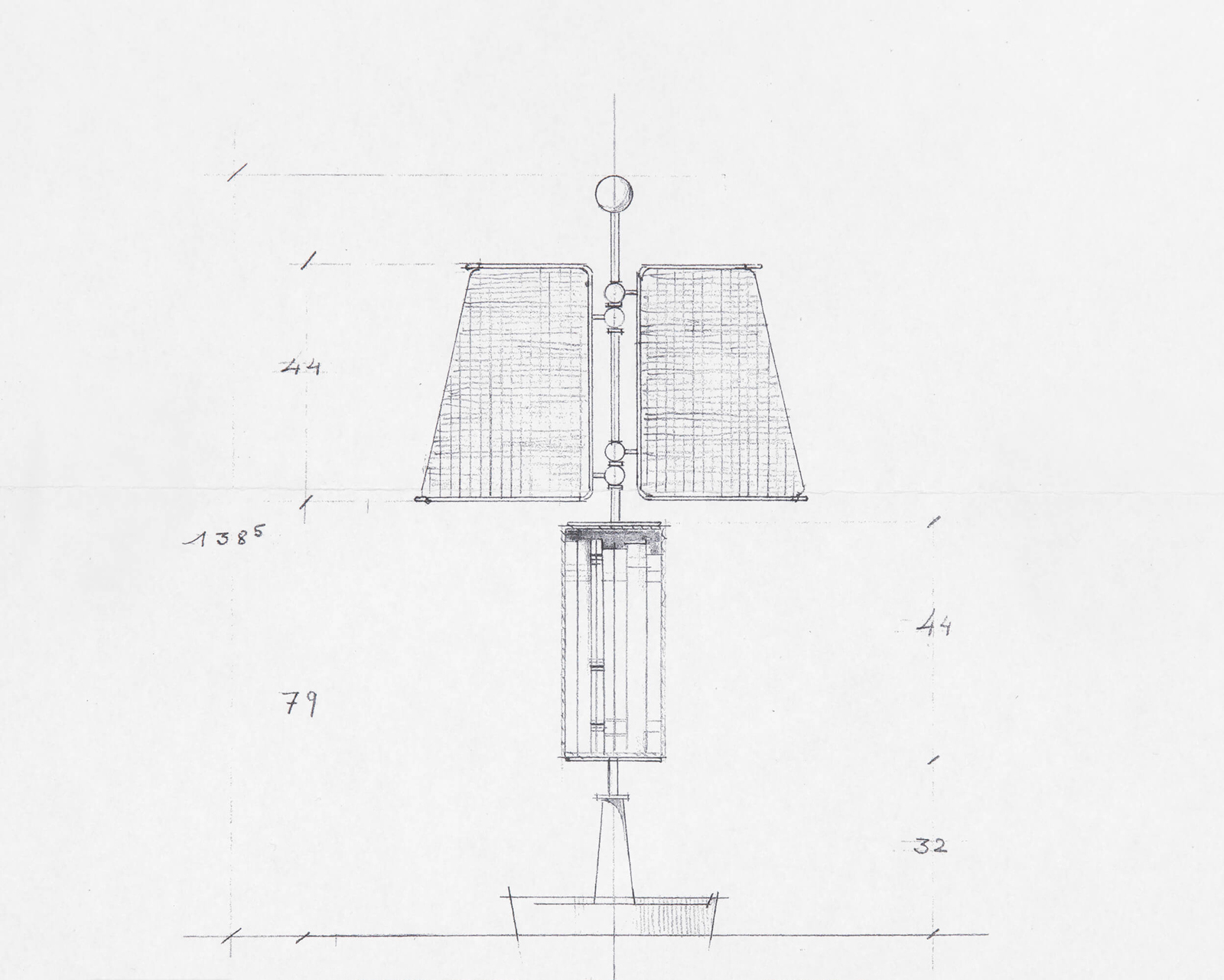 Technical drawing of Bibliothèque Tournante, a book shelf furniture by Janette Laverrière, available via JL Editions
