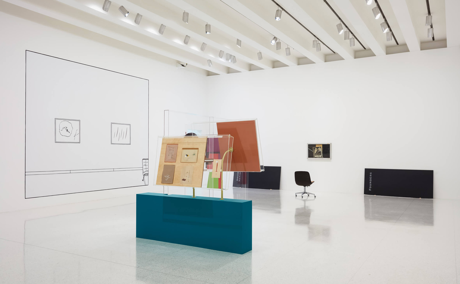 La lampe dans l'horloge at Question the Wall Itself, an exhibition with Janette Laverrière and Nairy Baghramian, at Walker Art Center, Minneapolis 